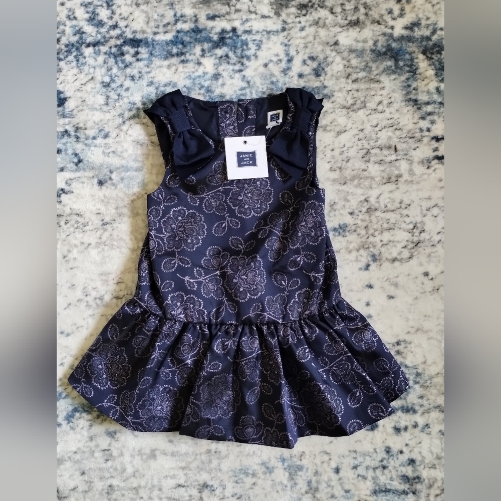 Janie and Jack Shimmer Navy Floral Dress 6 To 12 Months